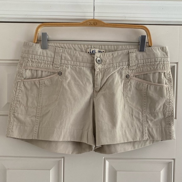 Vintage Y2K Lei Corduroy Tan Jean Shorts Mid Rise 13/14 Cream Bohemian Safari L - Picture 1 of 6